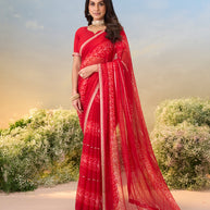 Laxmipati Anaya Red Chiffon Saree with Floral Prints