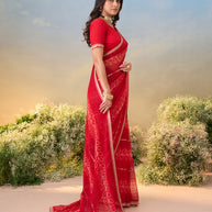 Laxmipati Anaya Red Chiffon Saree with Floral Prints