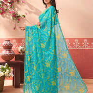 Blue printed silk blend saree daily wear
