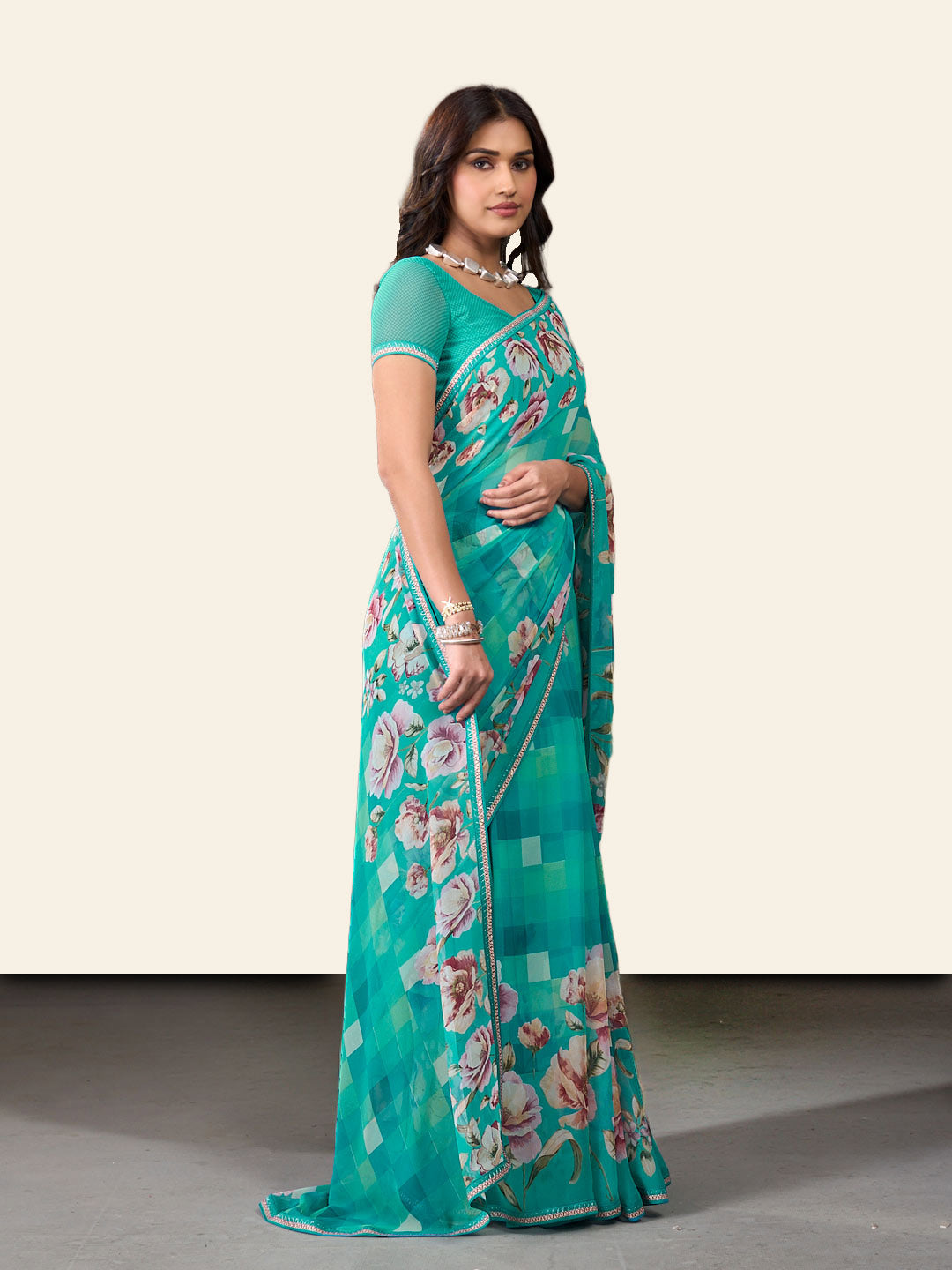 Laxmipati Rudramala Blue Georgette Floral Printed Saree