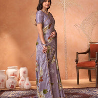 Purple embroidered silk blend saree daily wear