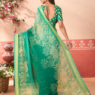 Green floral printed chiffon saree festive wear