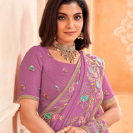 Purple embroidered chiffon saree festive wear