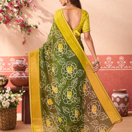 Green floral printed chiffon saree party wear
