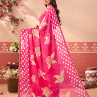 Pink floral printed chiffon saree daily wear