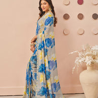 Grey floral printed georgette saree party wear