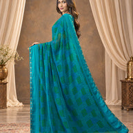 Blue printed georgette saree daily wear