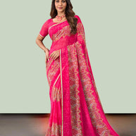 Laxmipati Rudramala Pink Georgette Floral Printed Saree