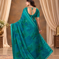 Blue printed georgette saree party wear