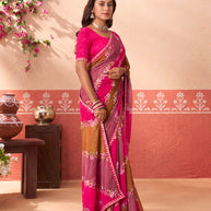 Pink floral printed chiffon saree casual wear
