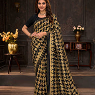 Golden embroidered silk blend saree festive wear