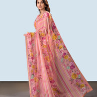 Laxmipati Rudramala Pink Georgette Floral Printed Saree