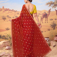 Red bandhani printed georgette saree party wear