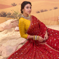 Red printed georgette saree wedding wear