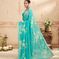 Blue work chiffon saree casual wear