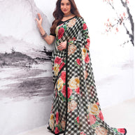 Black printed georgette saree party wear
