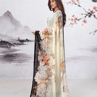 White floral printed georgette saree daily wear