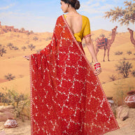Red bandhani printed georgette saree party wear