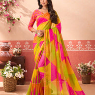 Multicolor printed chiffon saree daily wear