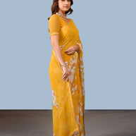 Laxmipati Rudramala Yellow Georgette Floral Printed Saree