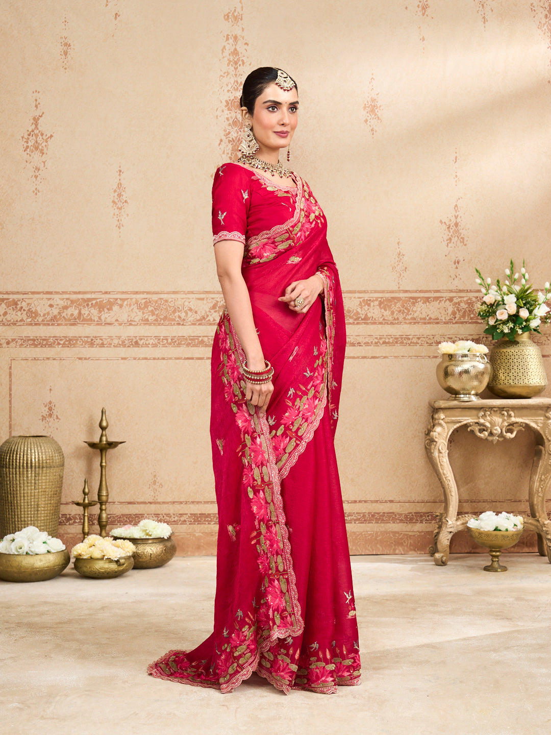 Laxmipati Kurkure Red Silk Blend Embroidered Saree