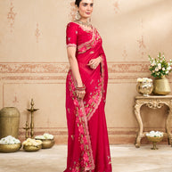 Laxmipati Kurkure Red Silk Blend Embroidered Saree