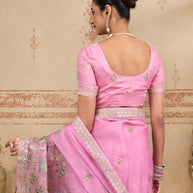 Pink embroidered chiffon saree daily wear