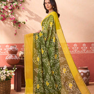 Green floral printed chiffon saree festive wear