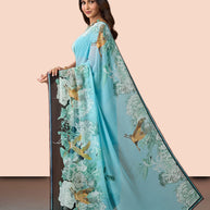 Laxmipati Rudramala Blue Georgette Floral Printed Saree