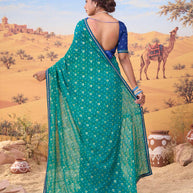 Teal Blue bandhani printed georgette saree party wear
