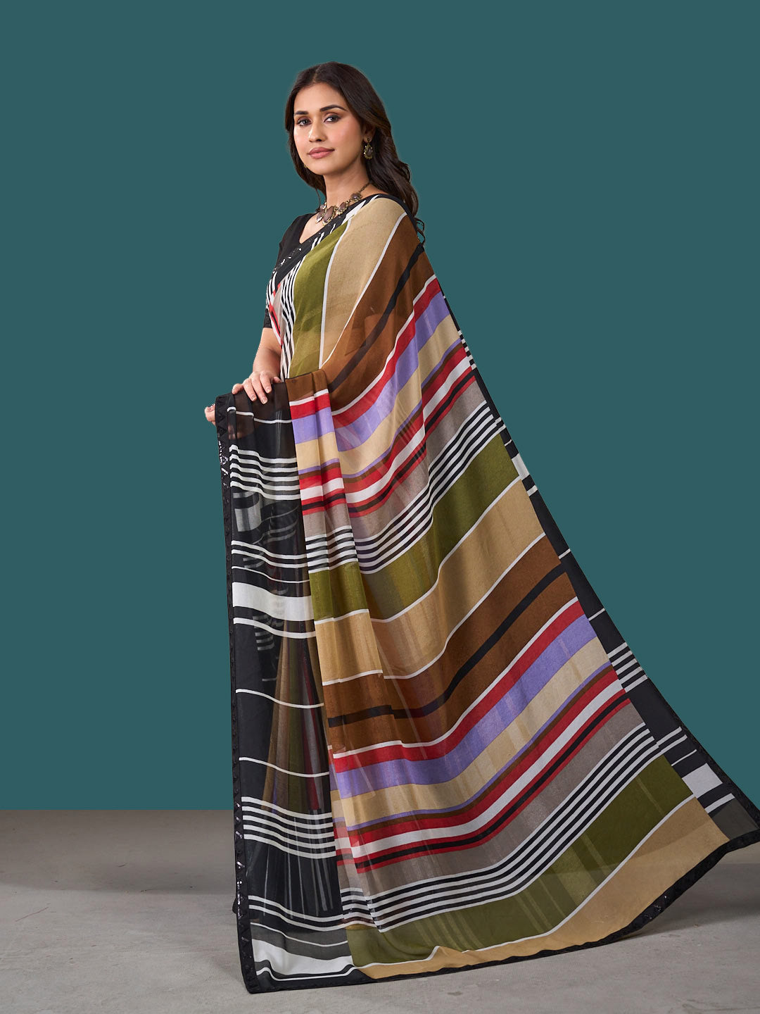 Laxmipati Rudramala Multicolor Georgette Geometric Printed Saree