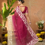 purple embroidered tissue organza saree festive wear