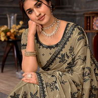Brown embroidered tissue organza saree party wear