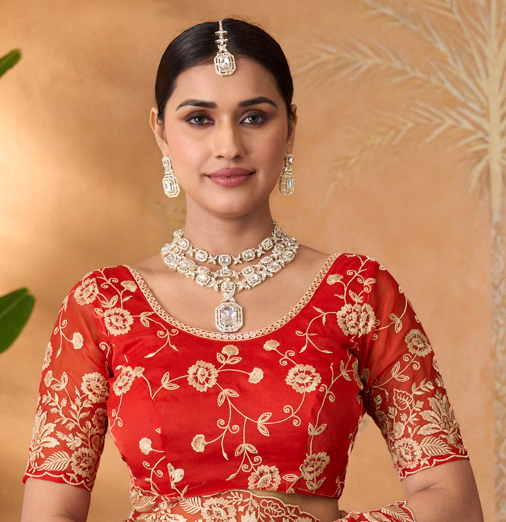 red designer saree