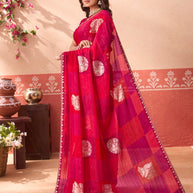 Pink geometric printed silk blend saree daily wear
