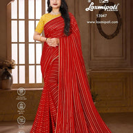 Red printed chiffon saree festive wear