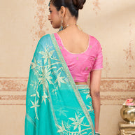 Blue work chiffon saree daily wear