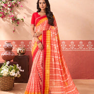 Pink floral printed chiffon saree festive wear