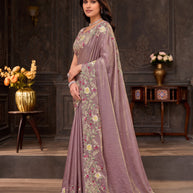 Purple embroidered silk blend saree wedding wear