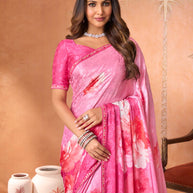 Pink embroidered silk blend saree wedding wear