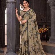 Brown embroidered tissue organza saree casual wear