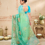 Green embroidered tissue organza saree party wear