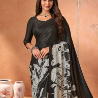 Black embroidered silk blend saree casual wear