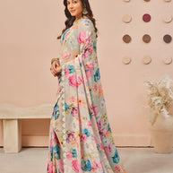 Grey floral printed georgette saree party wear