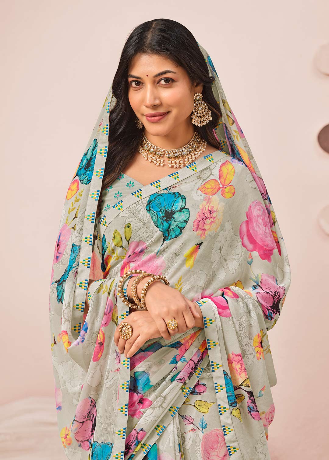 grey designer saree