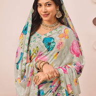 grey designer saree