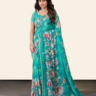 Laxmipati Rudramala Blue Georgette Floral Printed Saree