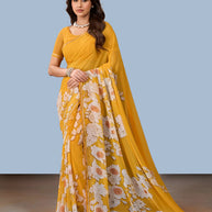 Laxmipati Rudramala Yellow Georgette Floral Printed Saree
