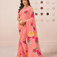Pink floral printed georgette saree party wear