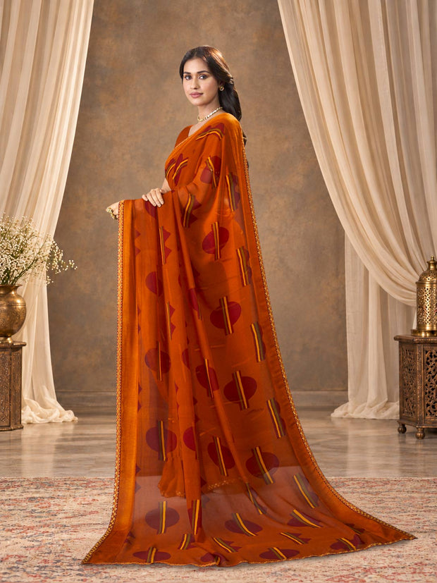 Brown printed georgette saree daily wear